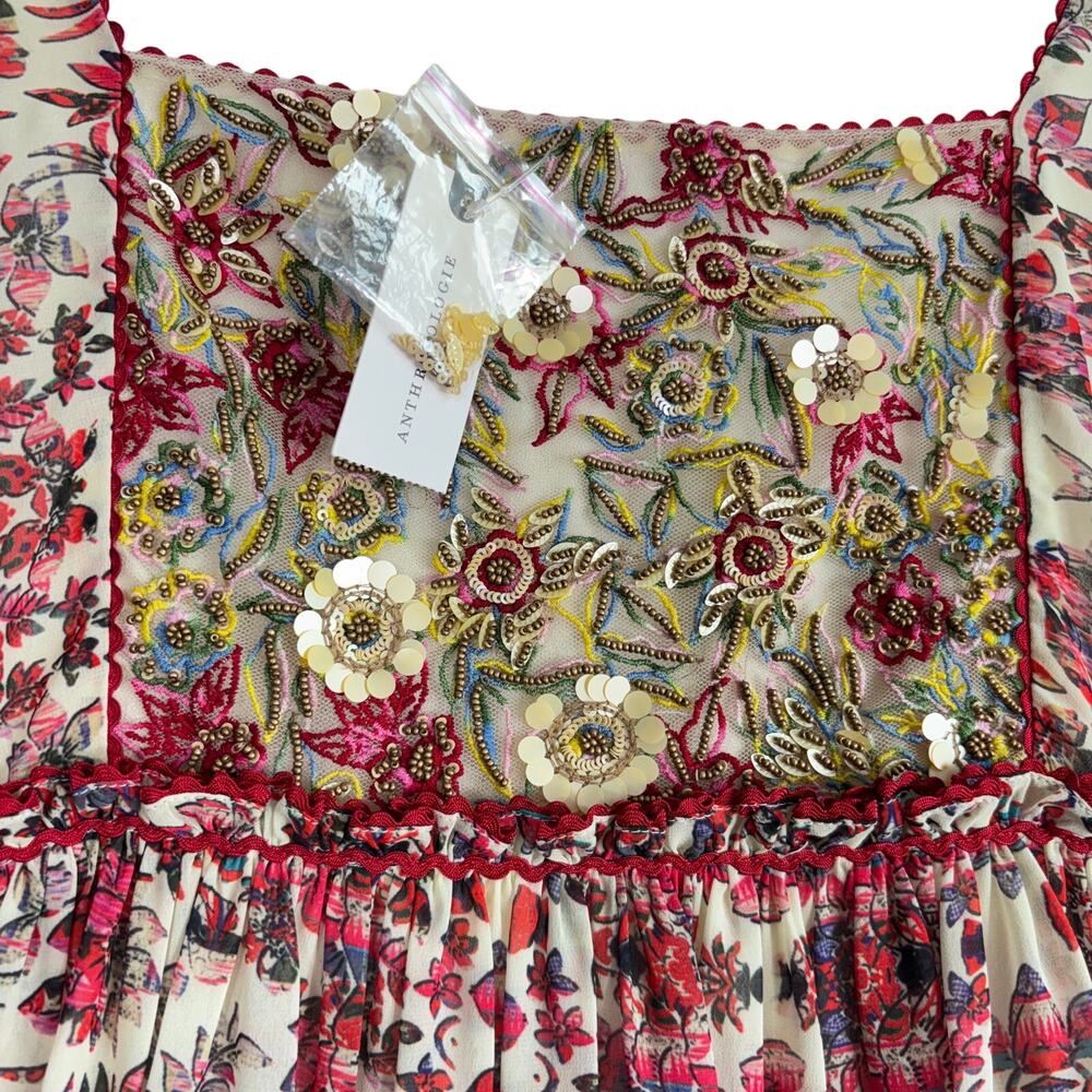 NWT Anthropologie Bhanuni Cottagecore Embroidered Sequin Floral Maxi Dress 8 - Picture 4 of 12
